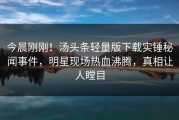 今晨刚刚！汤头条轻量版下载实锤秘闻事件，明星现场热血沸腾，真相让人瞠目