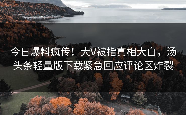 今日爆料疯传！大V被指真相大白，汤头条轻量版下载紧急回应评论区炸裂