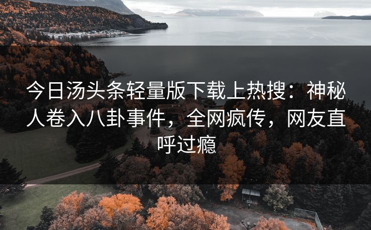 今日汤头条轻量版下载上热搜：神秘人卷入八卦事件，全网疯传，网友直呼过瘾