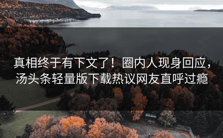 真相终于有下文了！圈内人现身回应，汤头条轻量版下载热议网友直呼过瘾