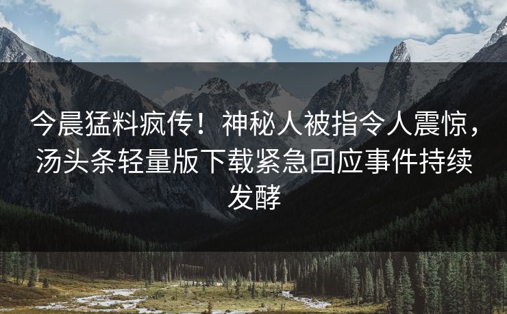 今晨猛料疯传！神秘人被指令人震惊，汤头条轻量版下载紧急回应事件持续发酵